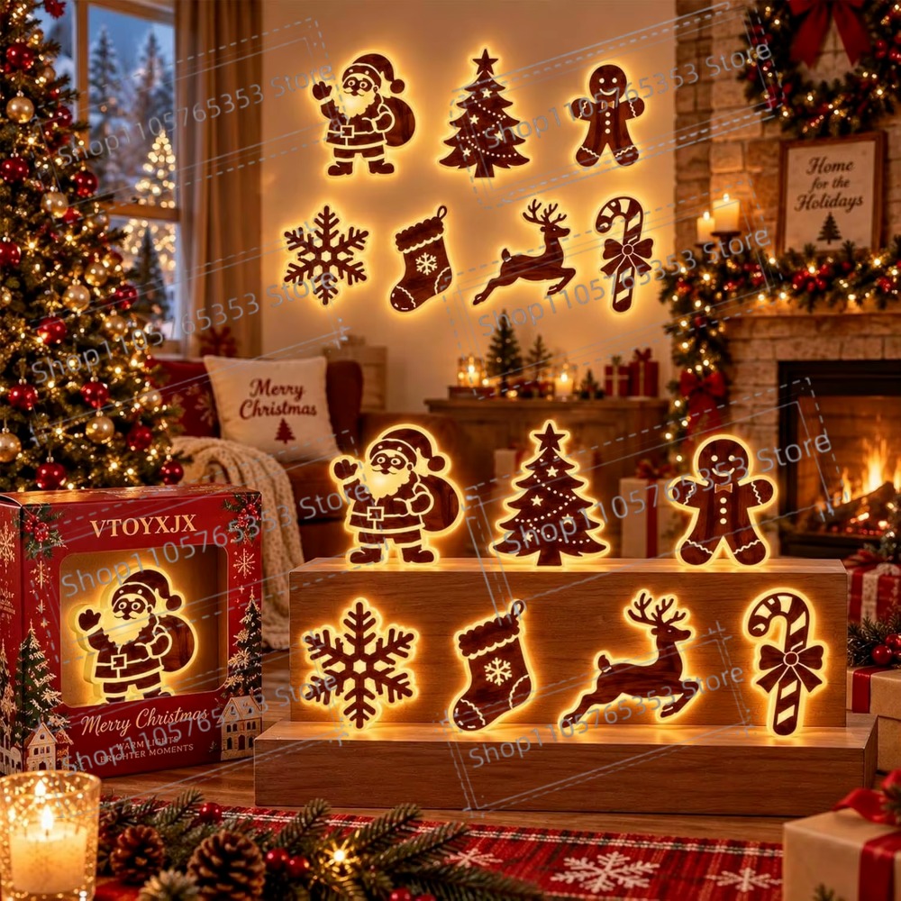 Wall Sticker - 2027年版、光るトナカイのクリスマスデコレーション。LEDライト付き、光るトナカイのウォールステッカー。屋外用、お祭りやホリデーシーズンに最適な3D木製装飾。