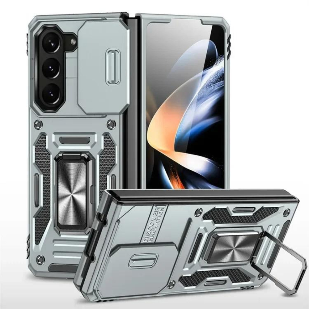 Area Rug - 頑丈なハイブリッドアーマー磁気カーマウントリングブラケット付きスマホケース、Samsung Z Fold 7/6/5用、耐衝撃スライド式カメラプロテクターカバー