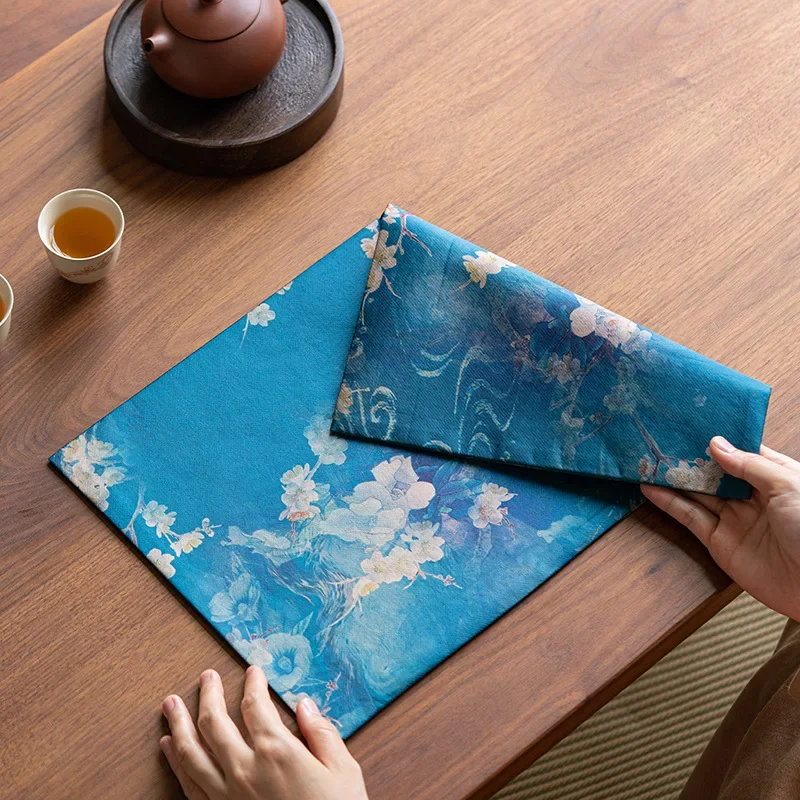 Table Runner - 祥雲糸茶マット 新中式禅テーブルランナー 防水茶テーブルクロス 防水ドライプアマット 中国布工芸