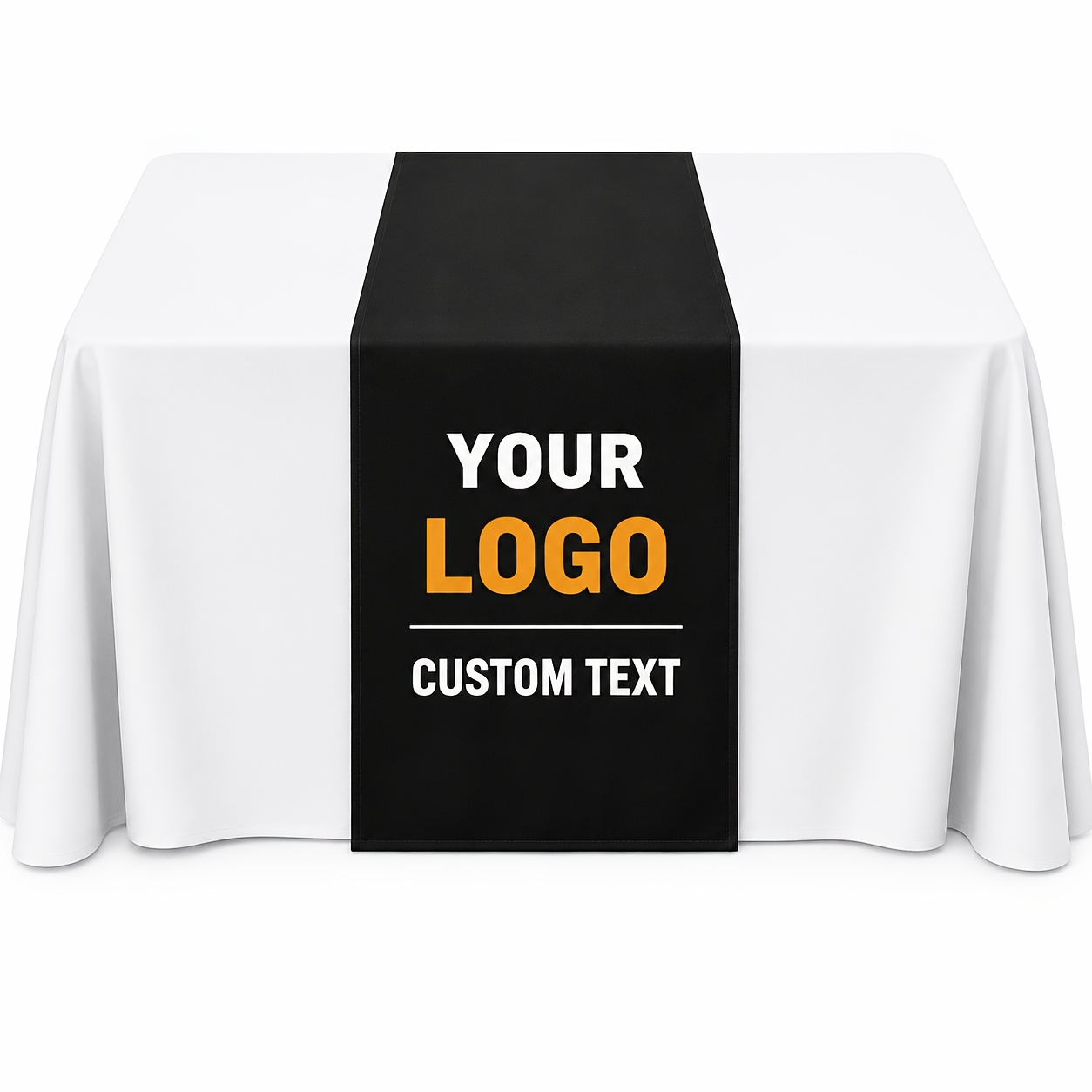 Table Runner - カスタムメイドのポリエステル製テーブルカバー1枚。ビジネスロゴを表示するためのカスタムメイドのベンダーブース用テーブルランナー。洗濯機で洗えるテーブルクロス。