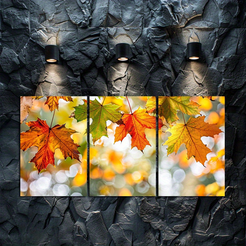 Abstract Canvas Set - （フレームなし3枚セット）-秋の紅葉をモチーフにしたキャンバスアート - フレームなしの布製プリント3枚セット、サイズ12x18インチ - 落ち着いた秋の風景を表現したトリプティク