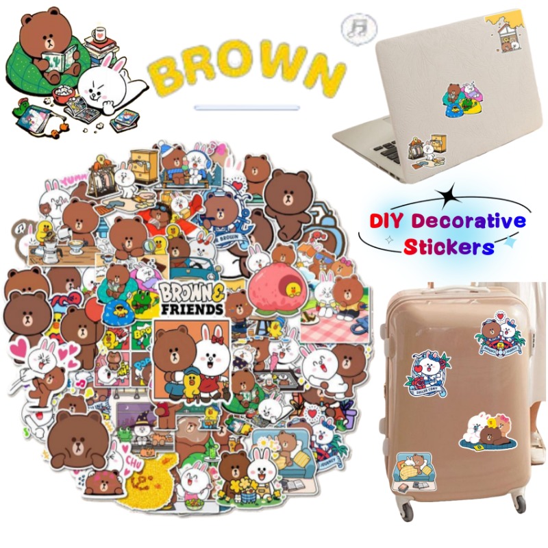 Wall Sticker - LINE FRIENDS ブラウン・コニー・サリー アニメ風デコレーションステッカー。学生向けのスーツケース、ノート、スマートフォンケース、DIYグラフィティステッカーとして。