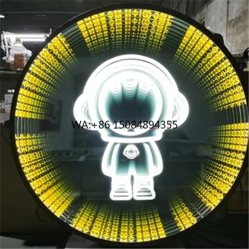 Decorative Mirror - カスタマイズ可能な3D LED無限鏡サイン カラフルな多層アビスネオンインフィニティウォール 室内屋外広告装飾用