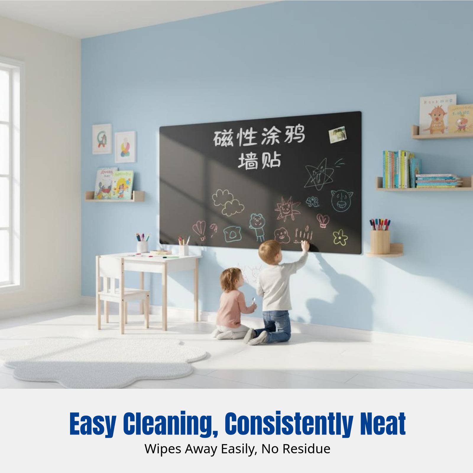 Wall Sticker - 子供用ホワイトボードウォールステッカー、取り外し可能な磁気黒板、家庭学習用消せるお絵かき・書き込みボード