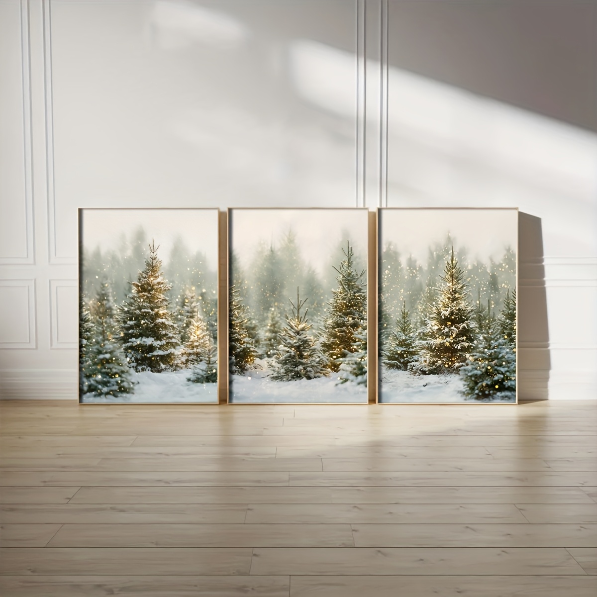冬の松の森ウォールアート3枚セット、雪のクリスマスツリーファ - Abstract Canvas Set のレビューと価格