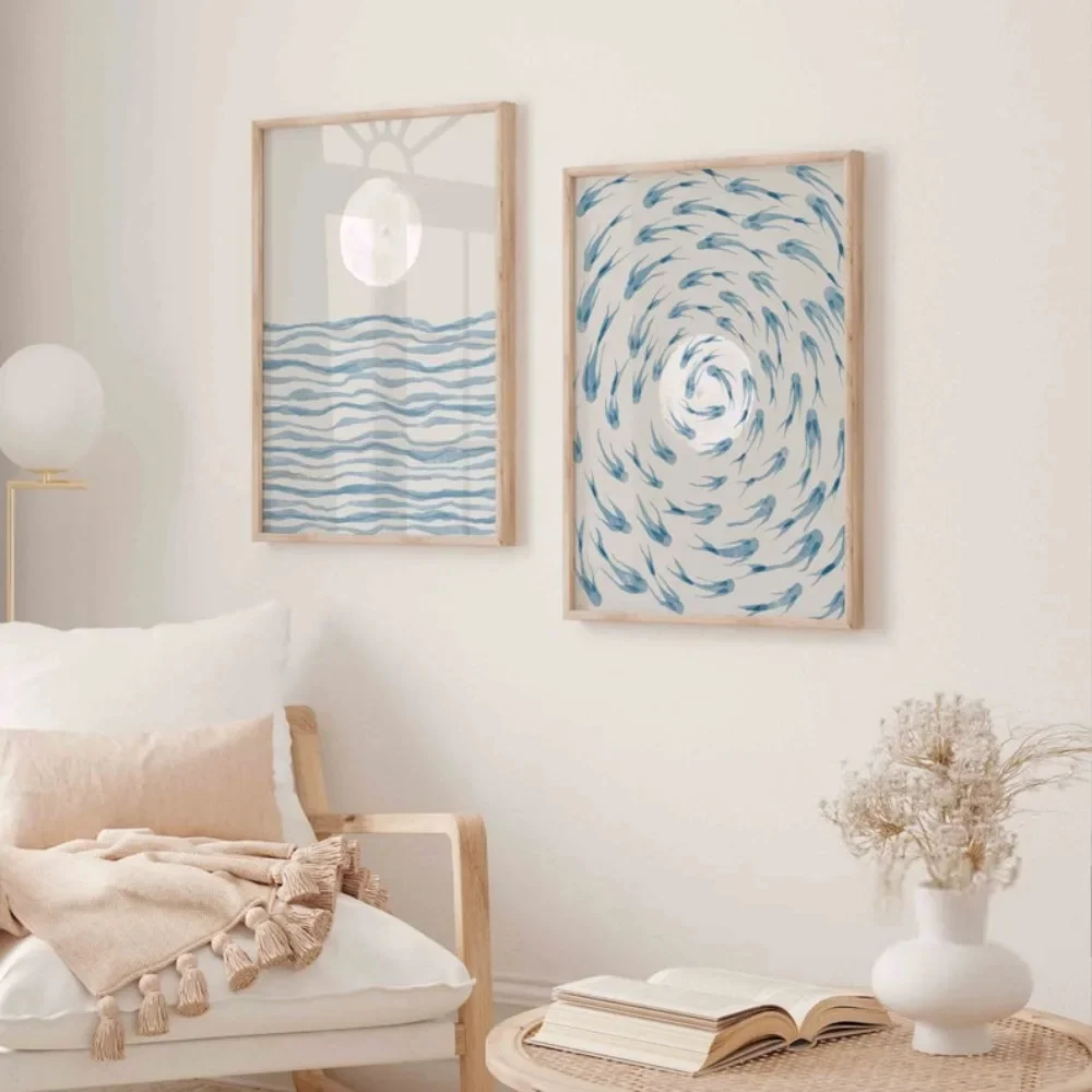 フレームなしのキャンバス絵画2枚セット。抽象的な風景画、青い - Abstract Canvas Set のレビューと価格