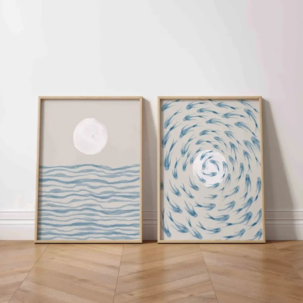 フレームなしのキャンバス絵画2枚セット。抽象的な風景画、青い - Abstract Canvas Set のレビューと価格