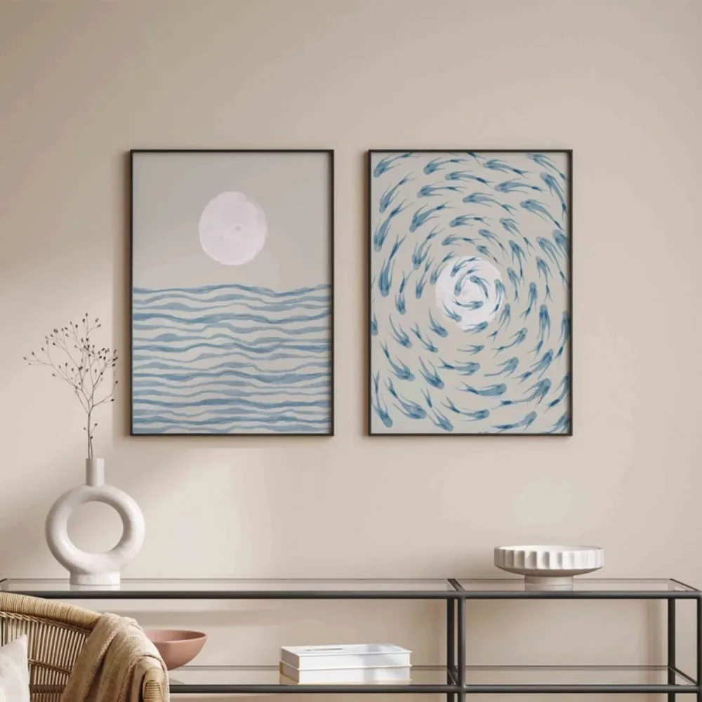 フレームなしのキャンバス絵画2枚セット。抽象的な風景画、青い - Abstract Canvas Set のレビューと価格