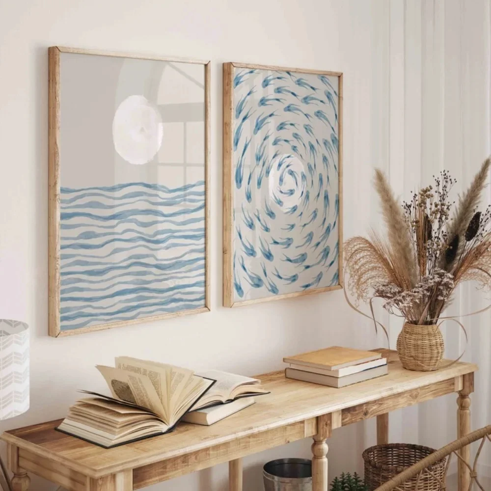 フレームなしのキャンバス絵画2枚セット。抽象的な風景画、青い - Abstract Canvas Set のレビューと価格