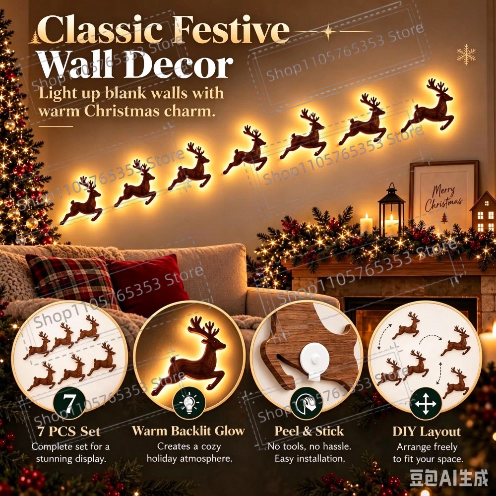 2027年版、光るトナカイのクリスマスデコレーション。LED - Wall Sticker のレビューと価格