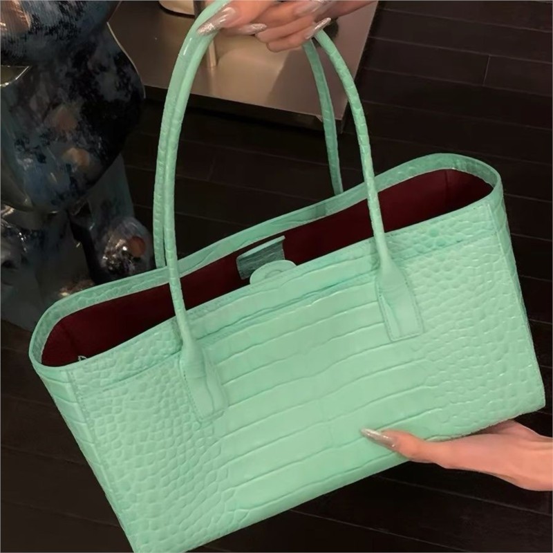 ヴィンテージグリーントートバッグ女性フェイククロコダイルレザ - Interior Design High End のレビューと価格