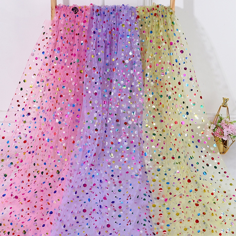 カラフルな水玉模様の金箔チュール生地 グリッターメッシュ ド - Table Runner のレビューと価格