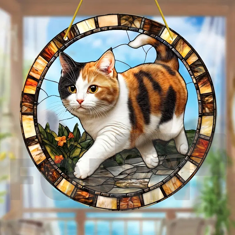 活発で素敵なペットの猫のステンドサンキャッチャー - ラウン - Interior Design Living Room のレビューと価格