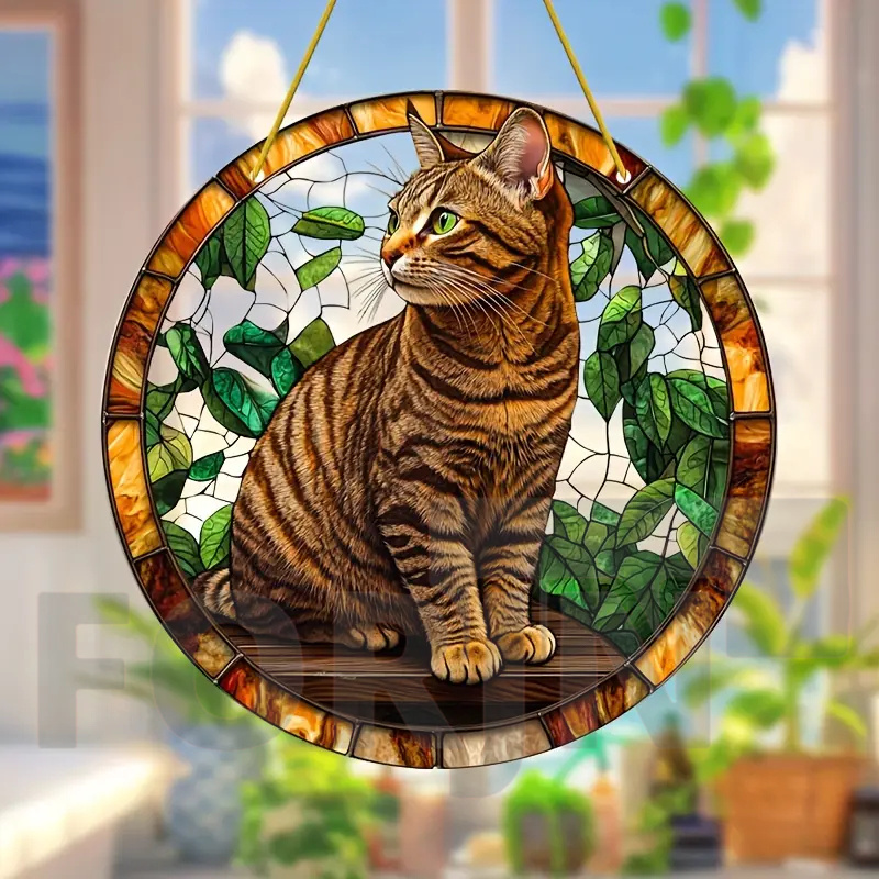 活発で素敵なペットの猫のステンドサンキャッチャー - ラウン - Interior Design Living Room のレビューと価格