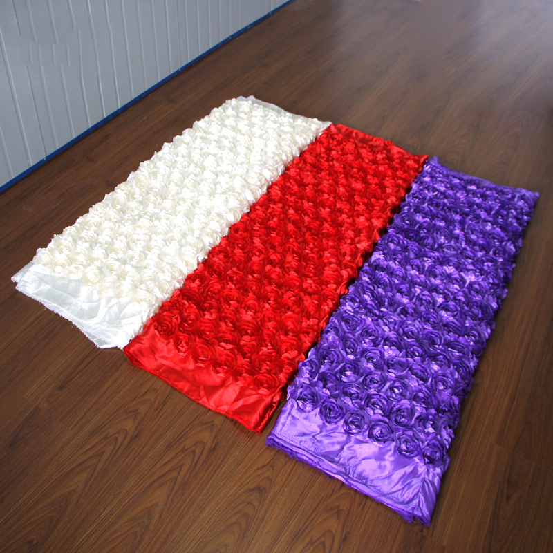 10ヤードサテン生地3Dローズフラワーアイルランナーレッド結 - Table Runner のレビューと価格