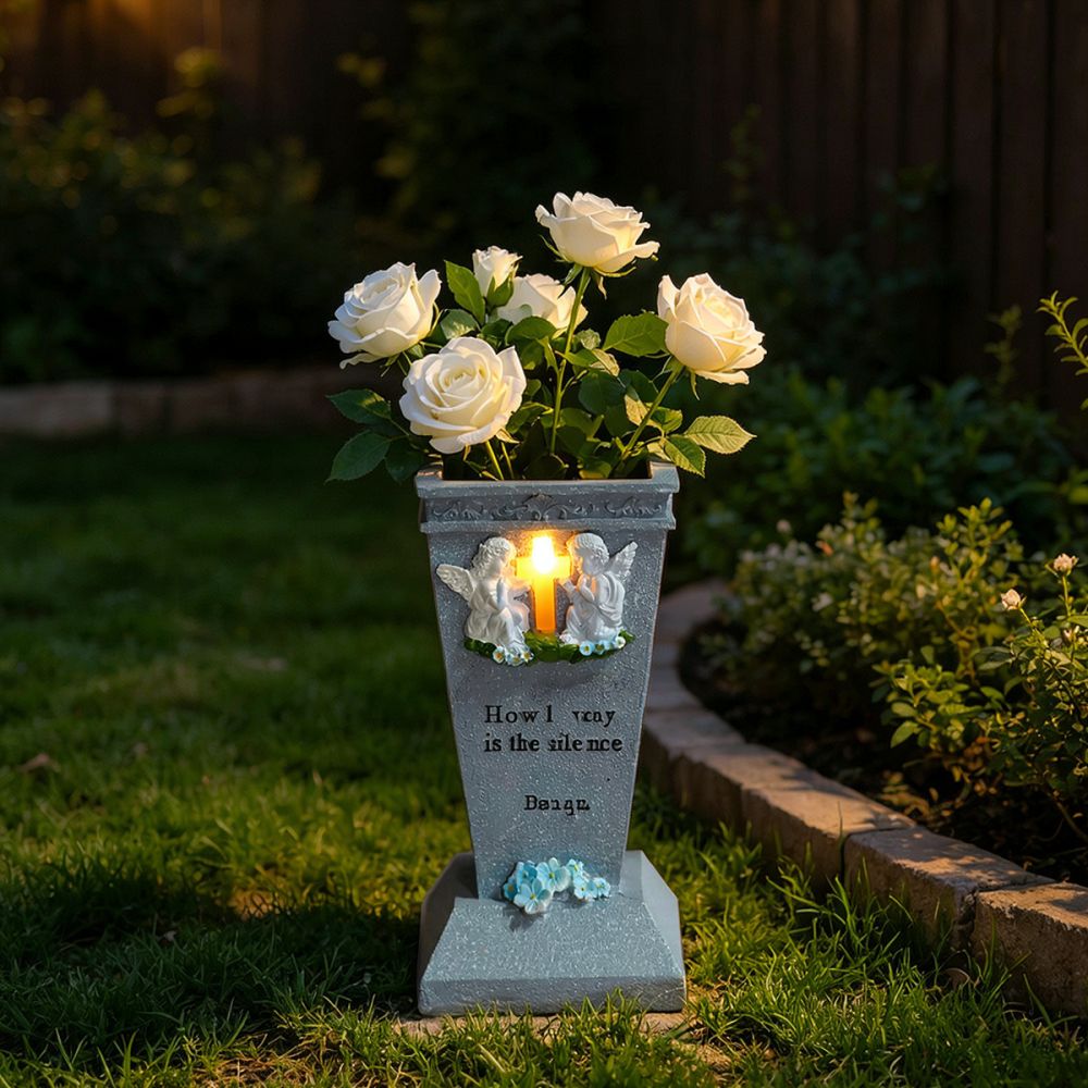 樹脂製ソーラークロス墓地用花瓶、LEDライト付き屋外用メモリ - Vase Decor のレビューと価格