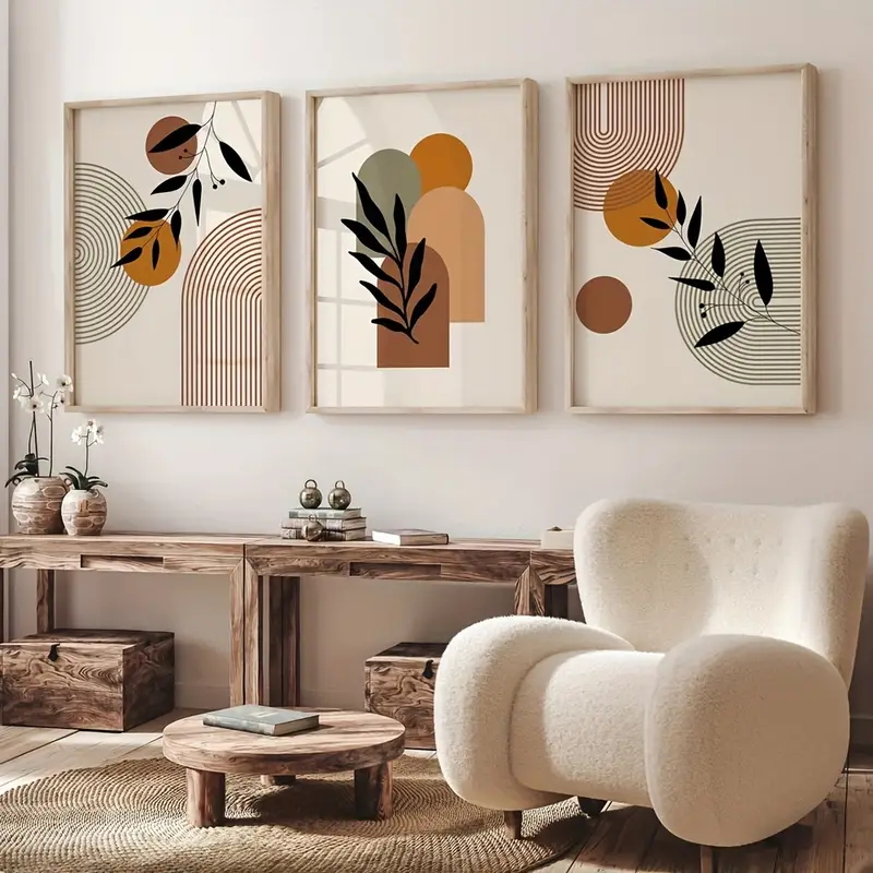 3枚セット ボヘミアンスタイル 植物幾何学模様抽象ポスター、 - Abstract Canvas Set のレビューと価格