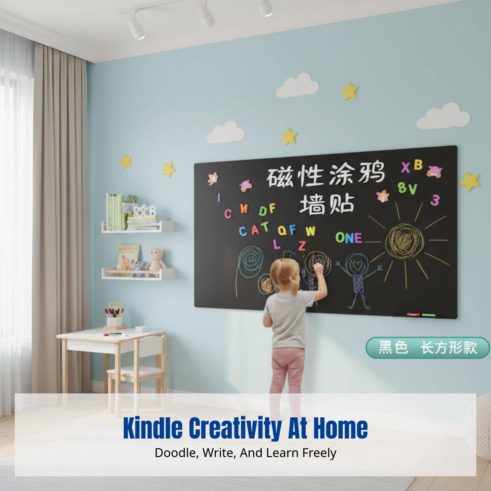 子供用ホワイトボードウォールステッカー、取り外し可能な磁気黒 - Wall Sticker のレビューと価格